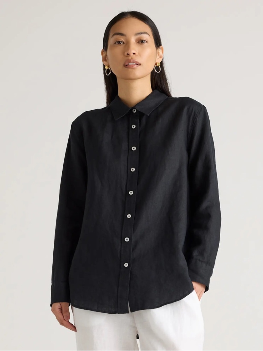 Quince European Linen Black Button-Up Shirt